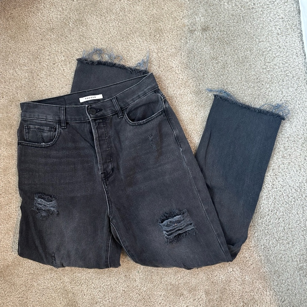 PacSun Black High-Rise Distressed Straight Leg Jean